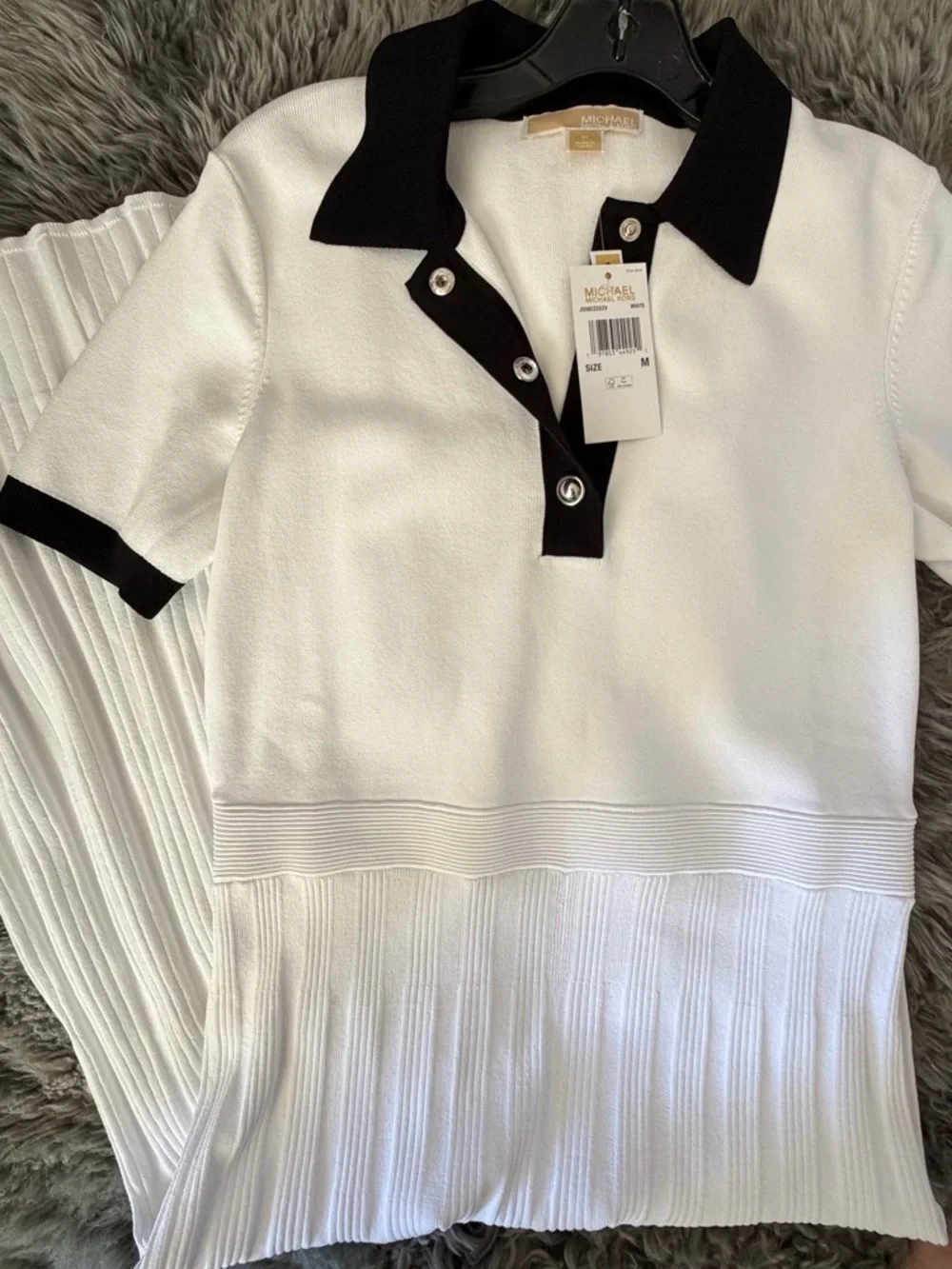 Michael Kors White Midi Polo Dress with Black Trim - Picture 3 of 6